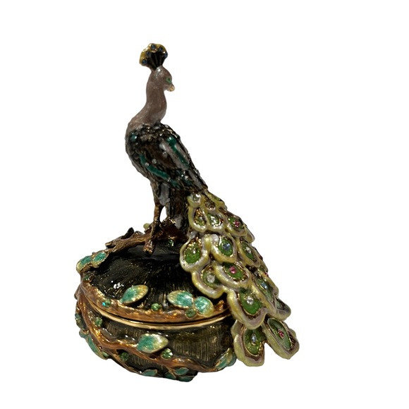 Trinket Box-Luxurious Enamel Peacock with Rhinestones, Like Jay Strongwater - Picture 5 of 9